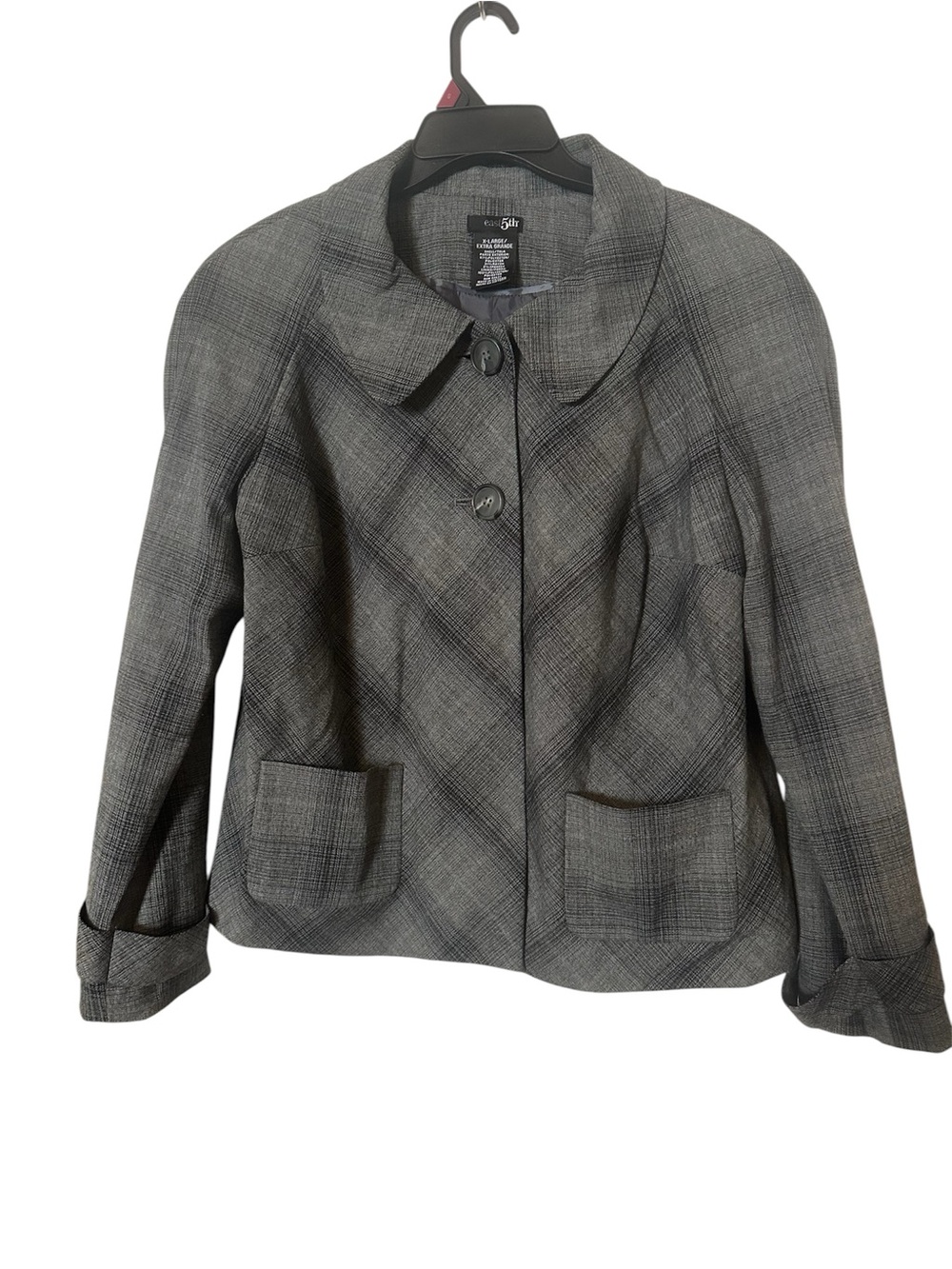 East 5th Gray Plaid Short Button-Front Blazer